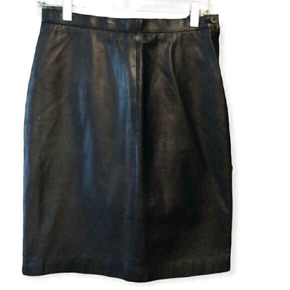 Stratege Sz 11/12 Black Leather Mini Pencil Skirt w/Back Kick Slit - Picture 1 of 8